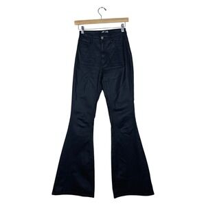 JC & JQ Flare Coated Solid Denim Pants Black Edgy High Rise Bell Bottom Size M